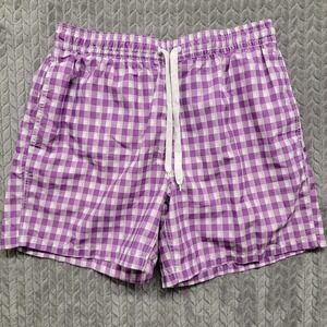 Kavu Shorts Swim Trunks Mens Size XL Elastic Waist Drawstring Purple Plaid Check
